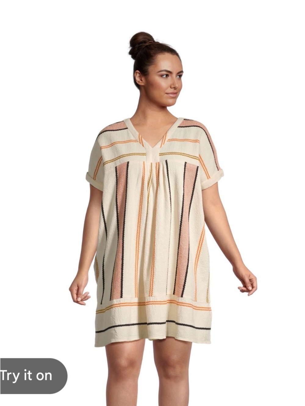 World Market Womenโs Cream Stripe Swim Cover-Up Tunic